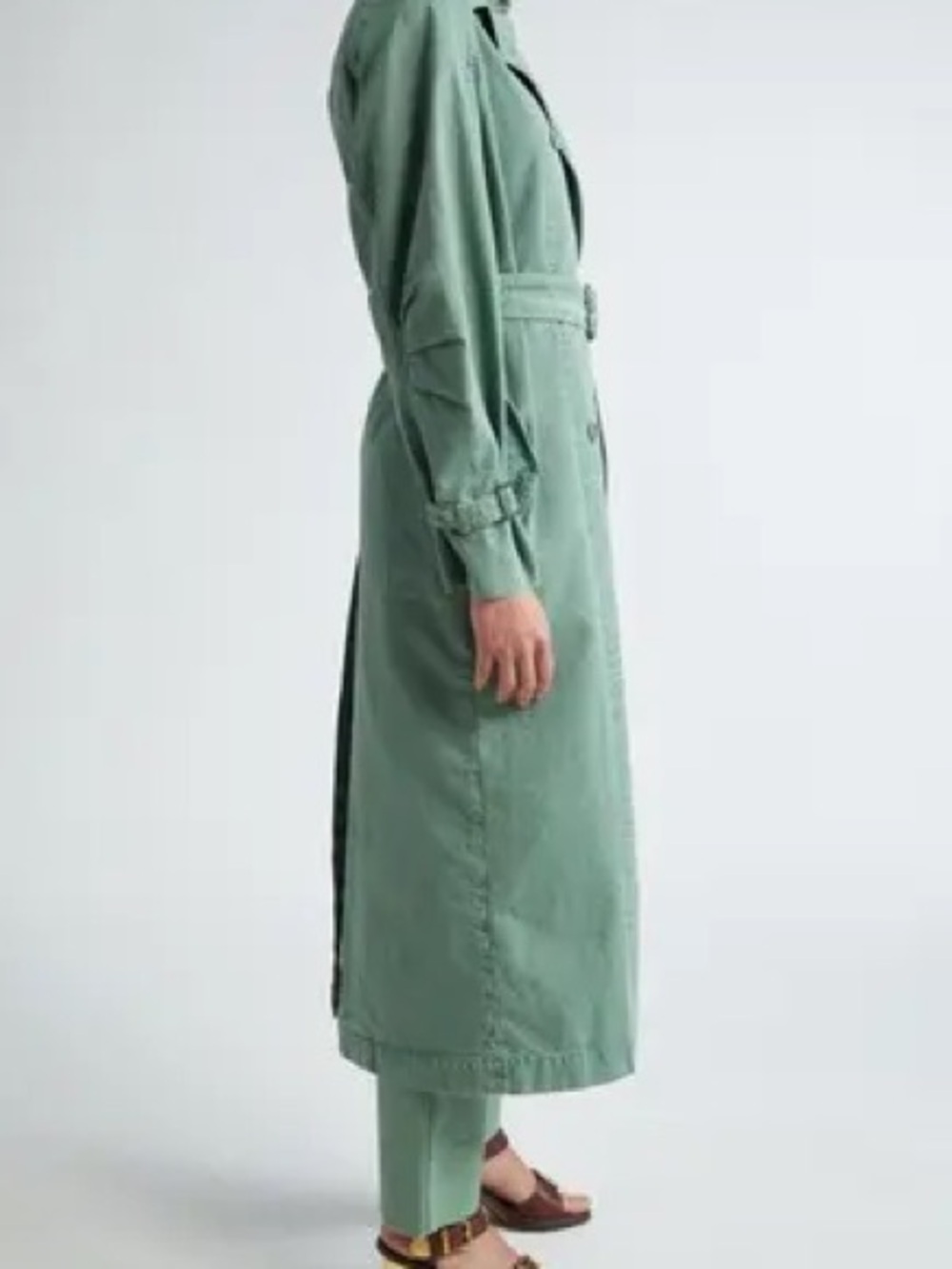 MaxMara Corfu Sage Green Double-Breasted Trench Coat with Belt - Picture 2 of 12